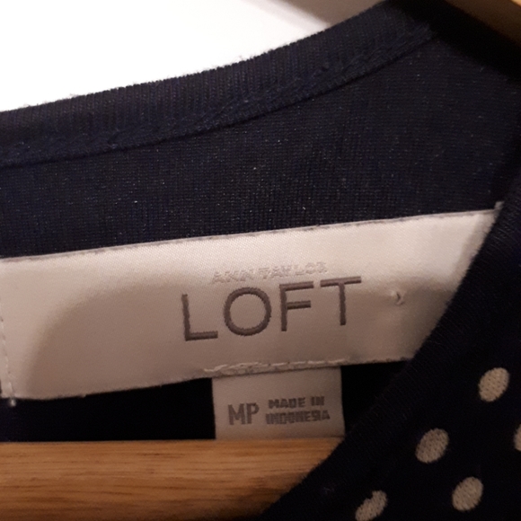 Ann Taylor Loft. Navy blue polka dot dress. MP - Picture 1 of 3